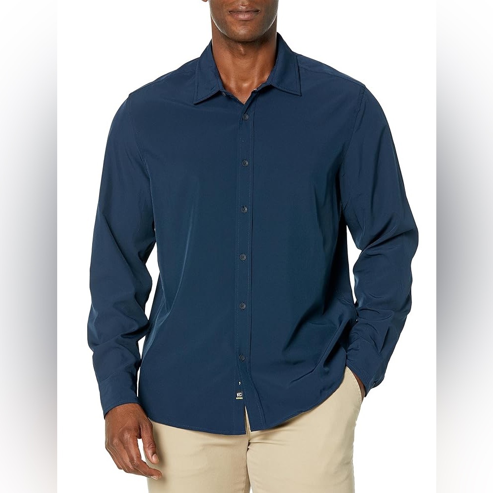 Kenneth Cole Unlisted Men's Dress Shirt Big and Tall Solid , Medium Blue, 20